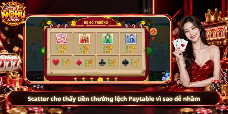 Scatter cho thấy tiền thưởng lệch Paytable vì sao dễ nhầm